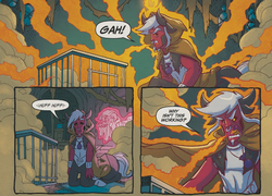 Size: 620x446 | Tagged: safe, idw, official comic, lord tirek, sendak the elder, centaur, taur, fiendship is magic #2, g4, my little pony: fiendship is magic, spoiler:comic, backstory, cage, cloak, clothes, cloven hooves, comic, magic drain, male, nose piercing, nose ring, piercing, septum piercing, speech bubble, young tirek