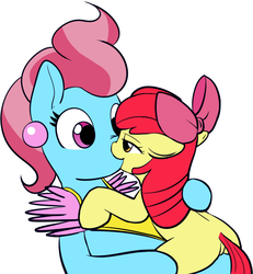 Size: 741x801 | Tagged: safe, artist:mcsadat, apple bloom, cup cake, earth pony, pony, applecake, crack shipping, cupbloom, female, filly, foaldom, infidelity, kissing, lesbian, mare, mare on filly
