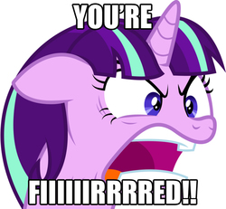 Size: 650x600 | Tagged: safe, starlight glimmer, g4, the cutie map, angry, fired, image macro, meme, ragelight glimmer, vince mcmahon, wwe, you're fired