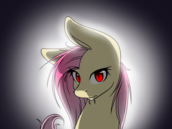 Size: 800x600 | Tagged: safe, artist:kshame, fluttershy, g4, cute, fangs, female, flutterbat, frown, looking at you, messy mane, portrait, slit pupils, solo