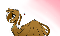Size: 600x360 | Tagged: safe, artist:kshame, oc, oc only, oc:yoshi ringo, pegasus, pony, bedroom eyes, chest fluff, cute, fluffy, glasses, grin, heart, looking at you, necklace, pearl, rule 63, smiling, solo, wing fluff