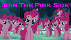 Size: 848x480 | Tagged: safe, edit, edited screencap, screencap, pinkie pie, earth pony, pony, g4, too many pinkie pies, clone, female, image macro, mare, meme, pinkie clone