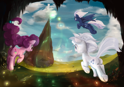 Size: 1422x1000 | Tagged: safe, artist:scootiebloom, double diamond, night glider, sugar belle, g4, the cutie map, equal four, first person view, scene interpretation