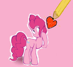 Size: 5248x4844 | Tagged: safe, artist:sourspot, pinkie pie, g4, absurd resolution, female, heart, pencil, solo