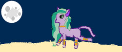 Size: 836x359 | Tagged: safe, artist:moondreamerlbp, baast, pony, ancient anugypt, desert, egyptian, jewelry, ms paint, night, night sky, ponified, sand, solo
