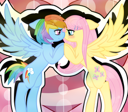 Size: 4000x3500 | Tagged: safe, artist:flutterfuck, fluttershy, rainbow dash, g4, backwards cutie mark, blushing, female, lesbian, ship:flutterdash, shipping