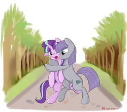 Size: 4608x4056 | Tagged: safe, artist:orang111, maud pie, starlight glimmer, g4, the cutie map, absurd resolution, blushing, hilarious in hindsight, hug, phone, selfie, starmaud, wrong cutie mark