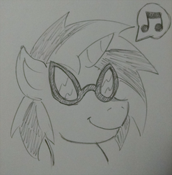 Size: 900x911 | Tagged: safe, artist:jargon scott, dj pon-3, vinyl scratch, g4, female, monochrome, solo, traditional art