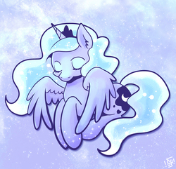 Size: 800x772 | Tagged: safe, artist:steveholt, princess luna, alicorn, pony, g4, eyes closed, female, mare, prone, sleepy, solo, spread wings, three quarter view