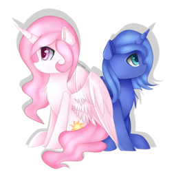 Size: 5700x5700 | Tagged: safe, artist:kurochhi, princess celestia, princess luna, g4, absurd resolution, cewestia, filly, simple background, sitting, transparent background, woona