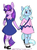 Size: 374x507 | Tagged: safe, artist:bunnycat, trixie, twilight sparkle, alicorn, unicorn, anthro, g4, chibi, commission, cute, female, holding hands, lesbian, relationship, ship:twixie, shipping
