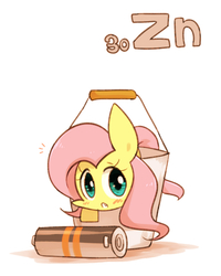 Size: 800x1000 | Tagged: safe, artist:joycall6, part of a set, fluttershy, series:joycall6's periodic table, g4, :o, battery, blushing, bucket, chemistry, cute, female, open mouth, periodic table, shyabetes, simple background, solo, white background, zinc