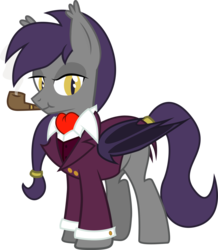 Size: 2589x2974 | Tagged: safe, artist:duskthebatpack, oc, oc only, oc:center stage, bat pony, pony, :t, ascot, clothes, dapper, fancy, high res, jacket, looking at you, male, pipe, simple background, smoking, solo, stallion, suit, transparent background, vector