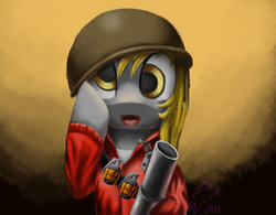 Size: 1011x790 | Tagged: artist needed, source needed, safe, derpy hooves, pegasus, pony, g4, crossover, cute, derpabetes, female, mare, parody, soldier, soldier (tf2), team fortress 2