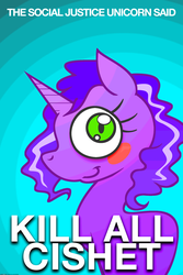 Size: 3200x4800 | Tagged: safe, artist:darkdoomer, oc, oc only, pony, unicorn, drama queen, high res, parody, poster, purple tinker, take that, text, transgender