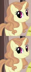 Size: 423x960 | Tagged: safe, artist:unoriginai, edit, amber tresses, pony, g4, the cutie map, background pony, blank flank, comparison, cute, in our town, smiling