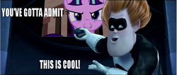 Size: 857x362 | Tagged: safe, screencap, starlight glimmer, human, pony, unicorn, g4, the cutie map, buddy pine, female, male, mare, s5 starlight, syndrome, television, the incredibles