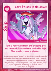 Size: 788x1088 | Tagged: safe, artist:pixel-prism, rainbow dash, twilight sparkle's secret shipfic folder, g4, cute, female, implied apple bloom, implied scootabloom, implied scootaloo, love poison, ship card, solo, underhoof