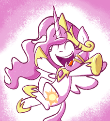 Size: 1264x1390 | Tagged: safe, artist:quarium, princess celestia, ask princess moe-lestia, g4, cewestia, cute, cutelestia, eyes closed, female, filly, happy, jumping, open mouth, smiling, solo, spread wings