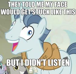 Size: 1098x1080 | Tagged: safe, party favor, pony, unicorn, g4, my little pony: friendship is magic, the cutie map, exploitable meme, i didn't listen, image macro, male, meme, stallion