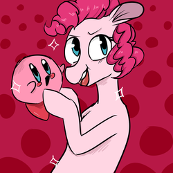 Size: 2000x2000 | Tagged: safe, artist:caseytatum, pinkie pie, puffball, g4, crossover, high res, kirby, kirby (series), kirby pie, too much pink energy is dangerous, wtf, xk-class end-of-the-world scenario