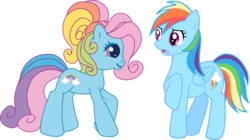 Size: 1024x573 | Tagged: safe, artist:ludiculouspegasus, rainbow dash, rainbow dash (g3), g3, g3.5, g4, female, heart, heart eyes, self ponidox, solo, wingding eyes