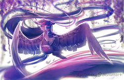 Size: 1600x1035 | Tagged: safe, artist:aquagalaxy, twilight sparkle, alicorn, pony, g4, crying, female, large wings, long mane, long tail, mare, red eyes, solo, twilight sparkle (alicorn)