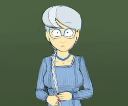 Size: 1200x1000 | Tagged: safe, artist:aa, silver spoon, human, g4, blushing, braid, clothes, female, glasses, humanized, necklace, older, older silver spoon, shocked, solo, surprised, sweater