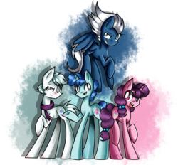 Size: 1400x1300 | Tagged: dead source, safe, artist:twilytrinky, double diamond, night glider, party favor, sugar belle, g4, the cutie map, equal four