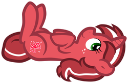 Size: 1280x832 | Tagged: safe, artist:furrgroup, oc, oc only, oc:red ribbon, pony, unicorn, lying down, on back, simple background, solo, white background