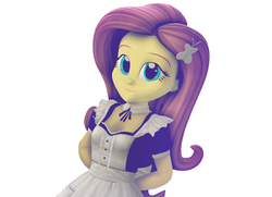 Size: 2711x1968 | Tagged: safe, artist:creatorofpony, artist:flare-chaser, fluttershy, equestria girls, g4, 3d, clothes, dress, female, maid, simple background, solo