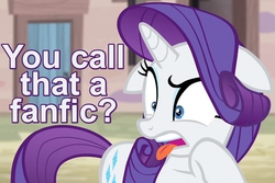Size: 600x400 | Tagged: safe, screencap, rarity, g4, the cutie map, caption, disgusted, fanfic, female, image macro, reaction image, solo, tongue out