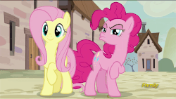 Size: 1000x562 | Tagged: safe, screencap, fluttershy, pinkie pie, rarity, starlight glimmer, twilight sparkle, alicorn, earth pony, pegasus, pony, unicorn, g4, season 5, the cutie map, animated, discovery family, discovery family logo, equal cutie mark, female, gif, horn, logo, mare, personal space invasion, raised hoof, s5 starlight, smiling, twilight sparkle (alicorn), when she doesn't smile