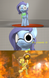 Size: 1280x2040 | Tagged: safe, artist:jeijei, oc, oc only, oc:aural harmony, earth pony, pony, 3d, bomb, clothes, explosion, female, glasses, glitch, insanity, mare, opaque lenses, scarf, solo, source filmmaker, team fortress 2