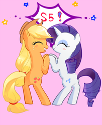 Size: 450x553 | Tagged: safe, artist:pan, applejack, rarity, g4, season 5, female, lesbian, pixiv, ship:rarijack, shipping