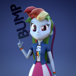 Size: 1000x1000 | Tagged: safe, artist:3d thread, artist:creatorofpony, rainbow dash, equestria girls, g4, /mlp/, 3d, 3d model, blender, bump, clothes, collar, female, shirt, skirt, solo, t-shirt, teenager, wristband