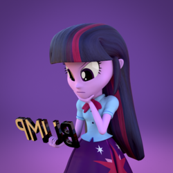 Size: 1000x1000 | Tagged: safe, artist:3d thread, artist:creatorofpony, twilight sparkle, equestria girls, g4, /mlp/, 3d, 3d model, blender, blouse, bowtie, bump, chin scratch, clothes, curiosity, curious, female, hair, hand on face, looking down, observer, puffy sleeves, shirt, skirt, solo, teenager, thinking