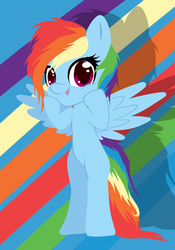 Size: 700x1000 | Tagged: safe, artist:suziouwabami, rainbow dash, pegasus, pony, g4, abstract background, bipedal, female, happy, hoof on cheek, mare, solo