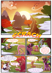 Size: 3500x4951 | Tagged: safe, artist:light262, artist:lummh, applejack, fluttershy, pinkie pie, rainbow dash, rarity, twilight sparkle, alicorn, pony, comic:timey wimey, g4, comic, falling, female, mane six, mare, sunset, twilight sparkle (alicorn)