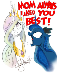 Size: 768x981 | Tagged: safe, artist:andy price, princess celestia, princess luna, alicorn, pony, g4, comedy, dialogue, duo, female, mare, open mouth, sisters