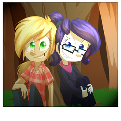 Size: 1000x1000 | Tagged: safe, artist:fj-c, applejack, rarity, human, g4, humanized