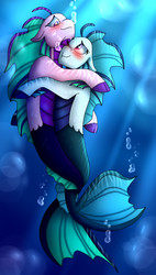 Size: 1172x2057 | Tagged: safe, artist:namyg, aria blaze, sonata dusk, siren, g4, duo, female, lesbian, ship:arisona, shipping, underwater