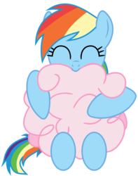 Size: 620x785 | Tagged: safe, artist:s.guri, rainbow dash, g4, cotton candy, eating, eyes closed, female, food, happy, hug, simple background, solo, transparent background, vector