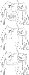 Size: 1280x3279 | Tagged: safe, artist:silfoe, princess cadance, shining armor, alicorn, pony, unicorn, royal sketchbook, g4, dialogue, female, grayscale, implied princess luna, implied twilight sparkle, male, mare, monochrome, shining armor is a goddamn moron, signature, simple background, speech bubble, stallion, this will end in a night on the couch, this will end in pain, this will end in tears and/or death, white background