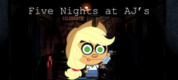 Size: 1599x719 | Tagged: safe, applejack, five nights at aj's, equestria girls, g4, a.j., animatronic, applefreddy, bad pun, crossover, five nights at freddy's, microphone, the fairly oddparents