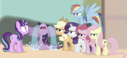 Size: 1215x555 | Tagged: safe, artist:dm29, applejack, fluttershy, pinkie pie, rainbow dash, rarity, starlight glimmer, twilight sparkle, alicorn, earth pony, pegasus, pony, unicorn, g4, season 5, the cutie map, angry, crying, dead mare walking, equal cutie mark, female, floppy ears, glare, mane six, mare, now you fucked up, ocular gushers, parody, scene parody, shut up twilight, this will end in pain, twilight sparkle (alicorn), you dun goofed