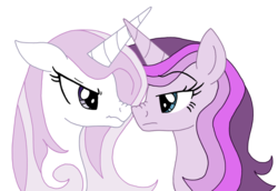 Size: 1024x705 | Tagged: safe, alternate version, artist:greenlinzerd, fleur-de-lis, oc, oc:lexica, pony, unicorn, g4, angry, boop, duo, face to face, female, looking at each other, mare, nose wrinkle, noseboop, portrait, rivalry, simple background, transparent background