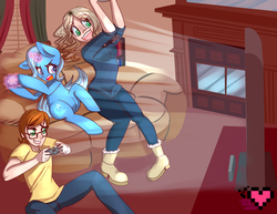 Size: 3850x2975 | Tagged: safe, artist:ladypixelheart, trixie, human, g4, gaming, high res