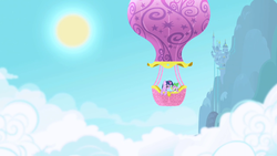 Size: 1280x720 | Tagged: safe, screencap, spike, twilight sparkle, g4, canterlot, castle, cloud, cloudy, hot air balloon, intro, opening, opening theme, sun, theme song, twinkling balloon