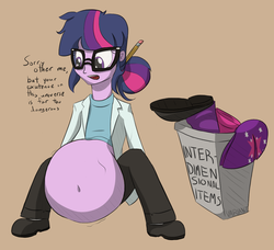 Size: 1251x1139 | Tagged: safe, artist:variant, sci-twi, twilight sparkle, equestria girls, g4, belly, clothes, dialogue, digestion, female, fetish, implied death, preylight, twilight sparkle (alicorn), twipred, vore
